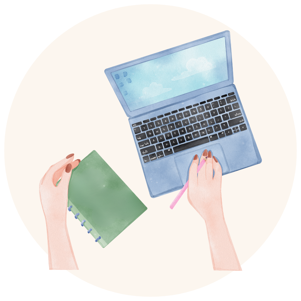 Laptop und Notizbuch